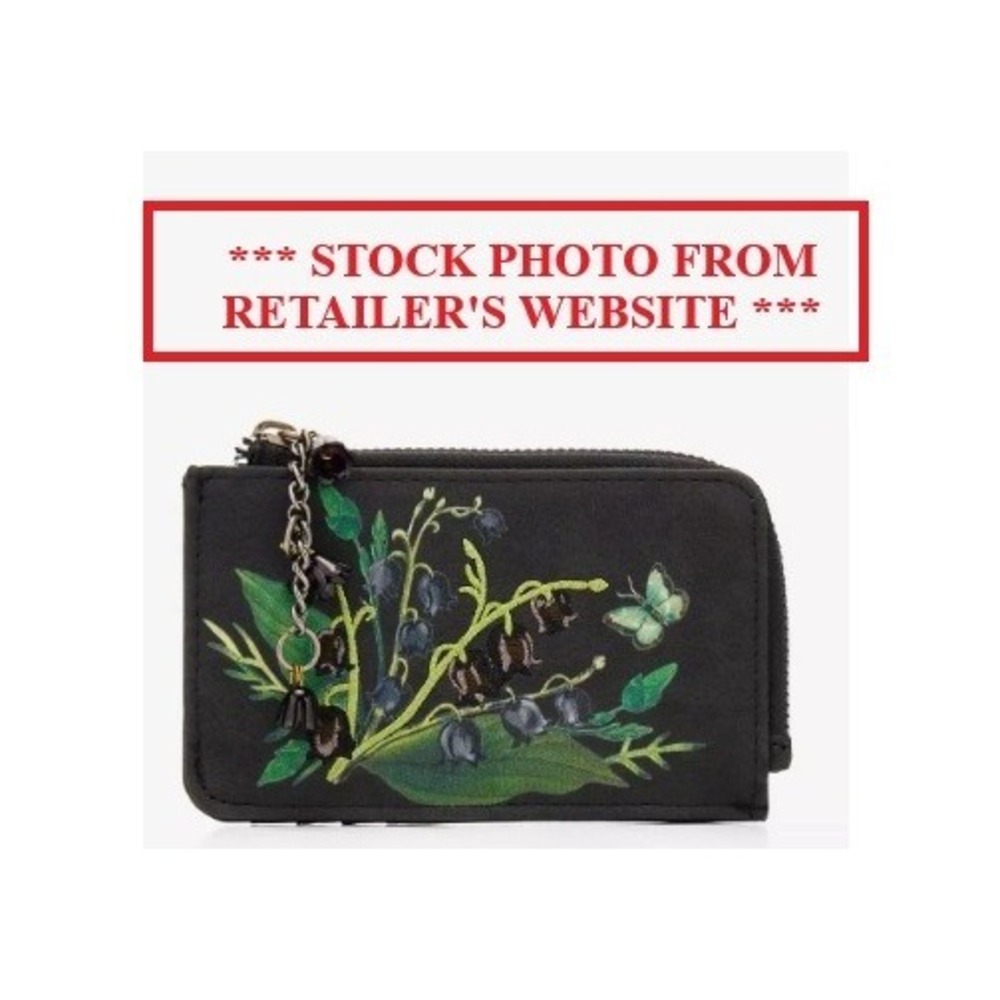 Thorne & Fable Cardholder Women OS Black NWT Lily of the Valley Floral Zipper